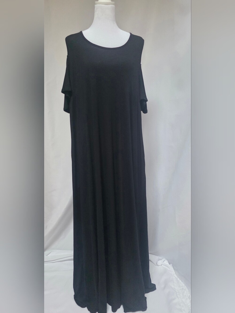 Lane Bryant Black Maxi Dress Flutter Sleeve Open Back Tie Size 14/16